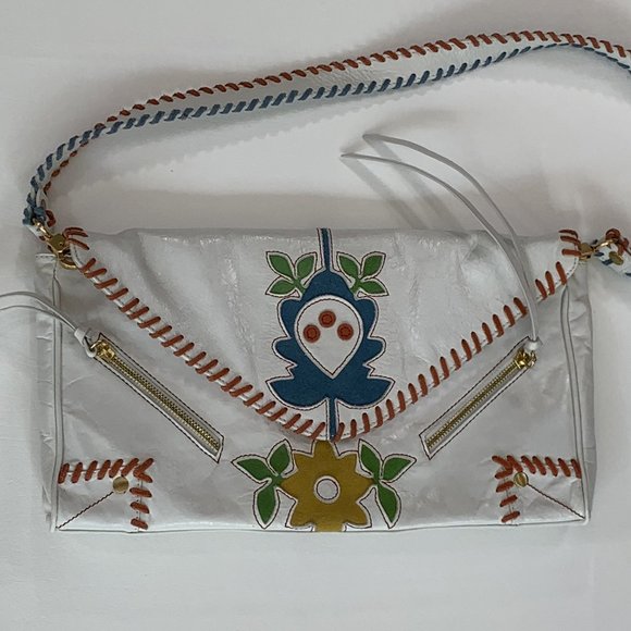 Loop NYC Boho White Leather Purse, Flower Cutout - Picture 1 of 8